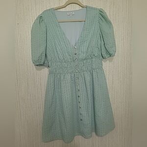 ALVN Studio Size Medium Sundress Puffy Sleeves Green And Blue Stripes